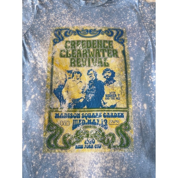 Creedence Clearwater Revival Concert T Shirt Blue Bleach Tie Dye Graphic Tee - Picture 2 of 4